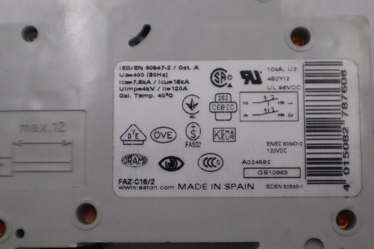 Used Moeller Eaton FAZ-C16/2 Circuit Breaker 16A 16 Amp 2-Pole STOCK K-3483