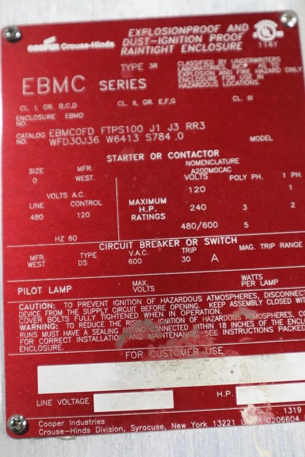 Used EBMC0FB FTPS100 J1 J3 RR3 WFD30J36 W6413 S784 .0 COMBO MOTOR CNTRL STOCK W-77