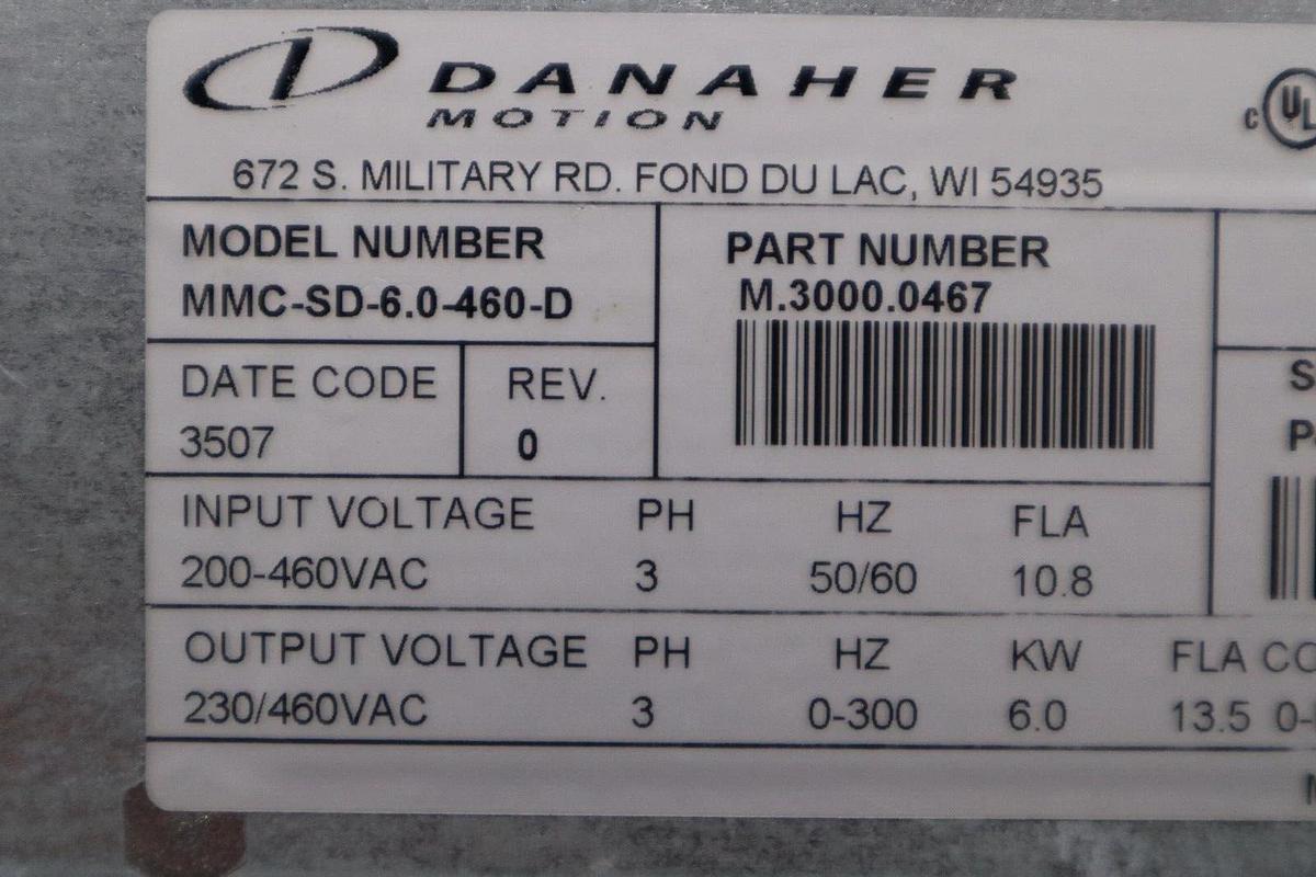 Used DANAHER Drive MMC-SD-6.0-460-D Functionally intact STOCK 5855