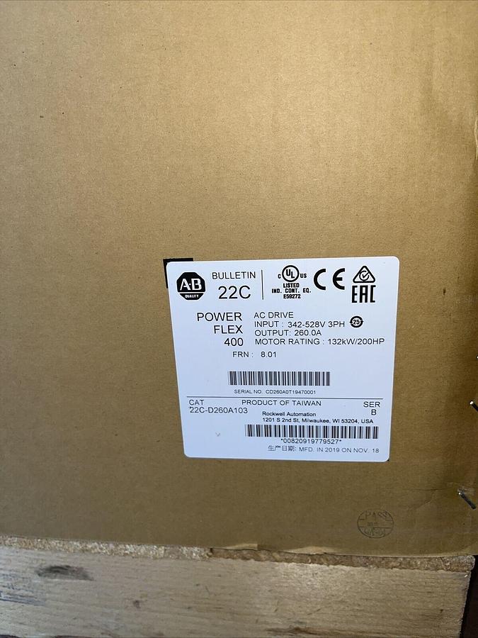 NEW ALLEN BRADLEY POWERFLEX 400 DRIVE 200 HP DRIVE 22C-D260A103 STOCK S-230