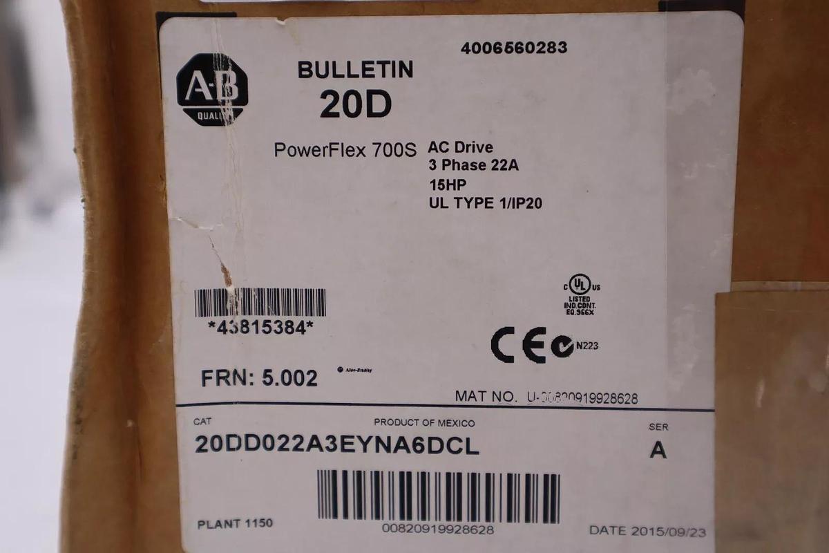 Used NEW ALLEN BRADLEY POWERFLEX 700S VFD 20DD022A3EYNA6DCL 15HP STOCK 2921