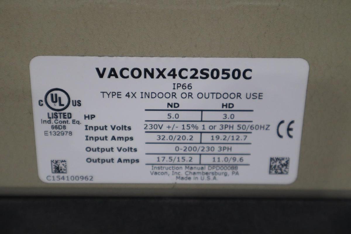 DANFOSS VACON X4C2S050C VARIABLE FREQUENCY DRIVE 136F0600 CONSTANT STK H1125
