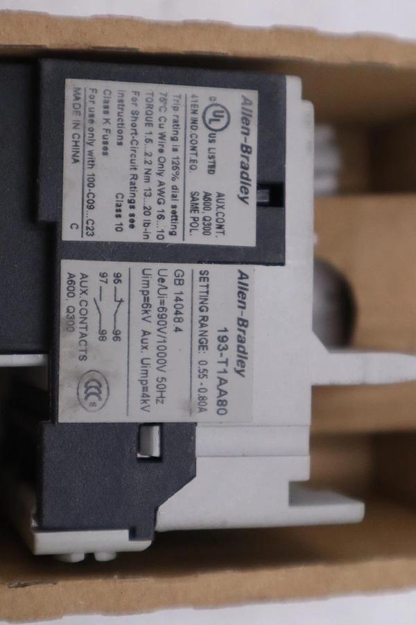 NEW OPEN BOX AB 193-T1AA80 ALLEN BRADLEY OVERLOAD RELAY 0.55-0.80A STK K2106CC