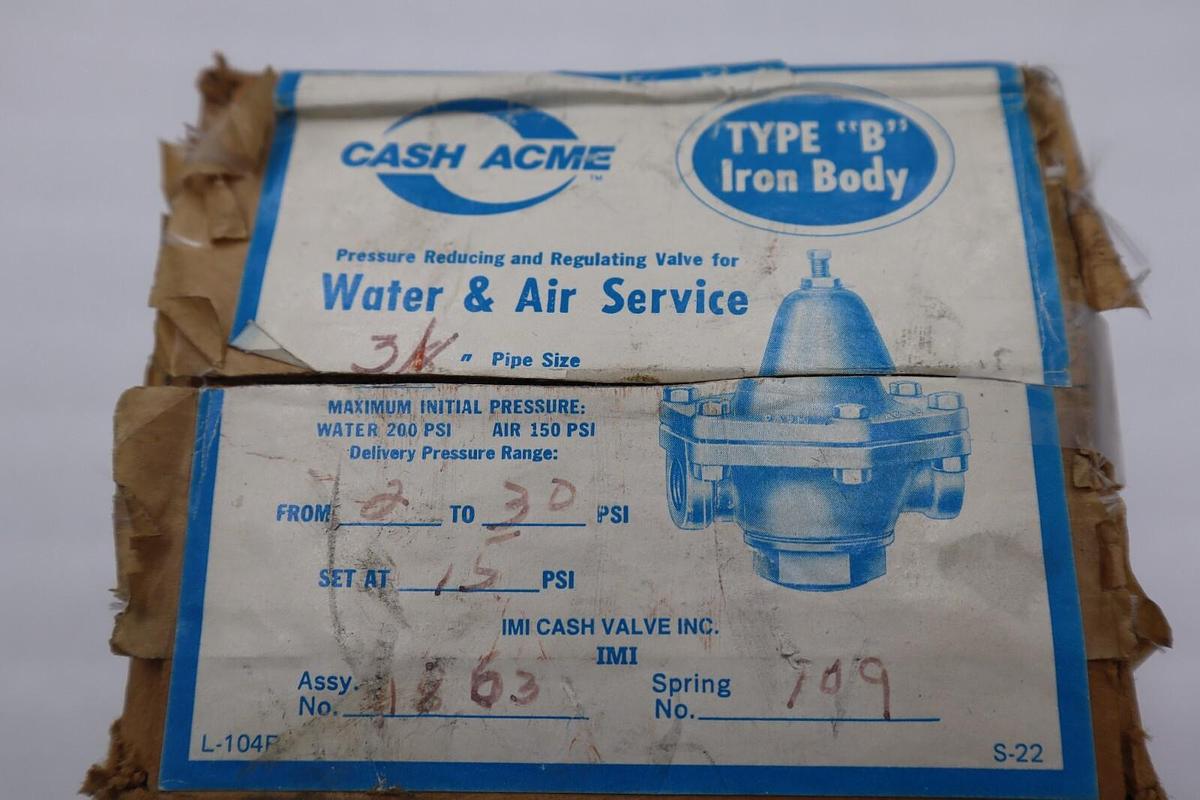 Used CASH ACME 1863UK PRESSURE REDUCING VALVE TYPE B IRON BODY #1979-A