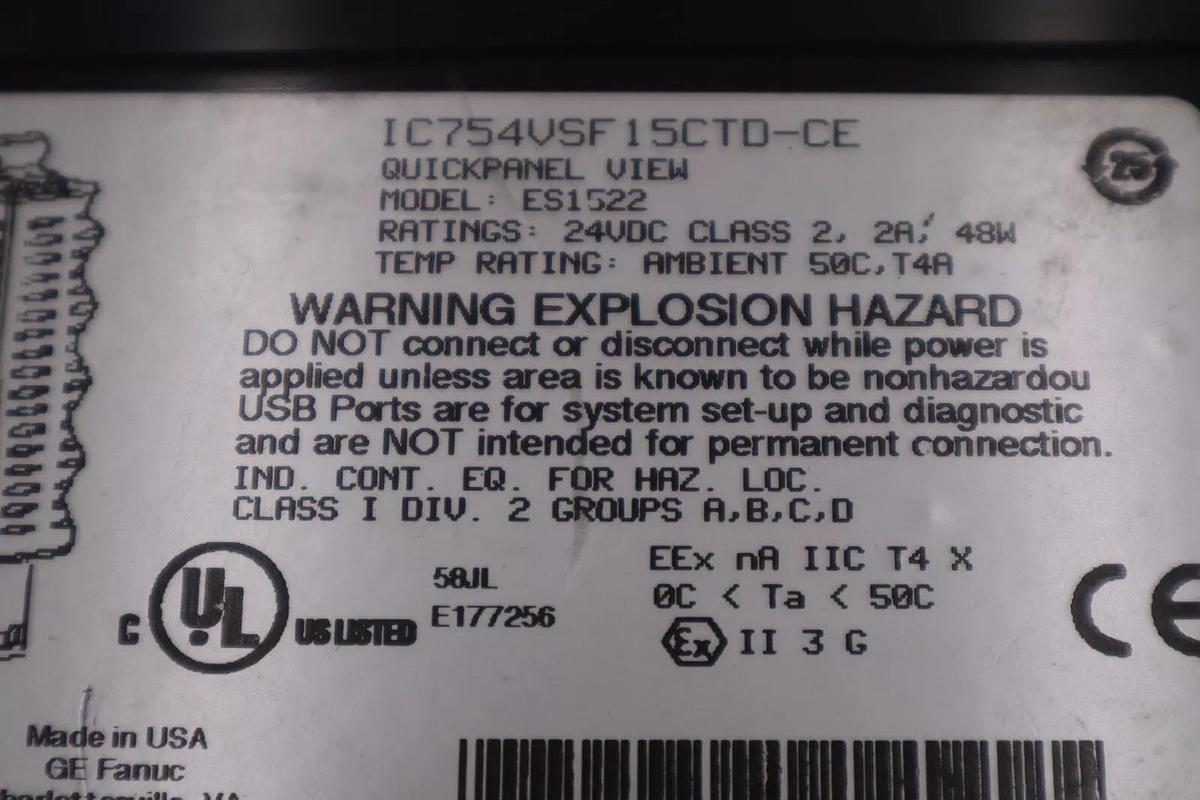 Used GE ES1522 / IC754VSF15CTD-CE QuickPanel View SCREEN STOCK G128A