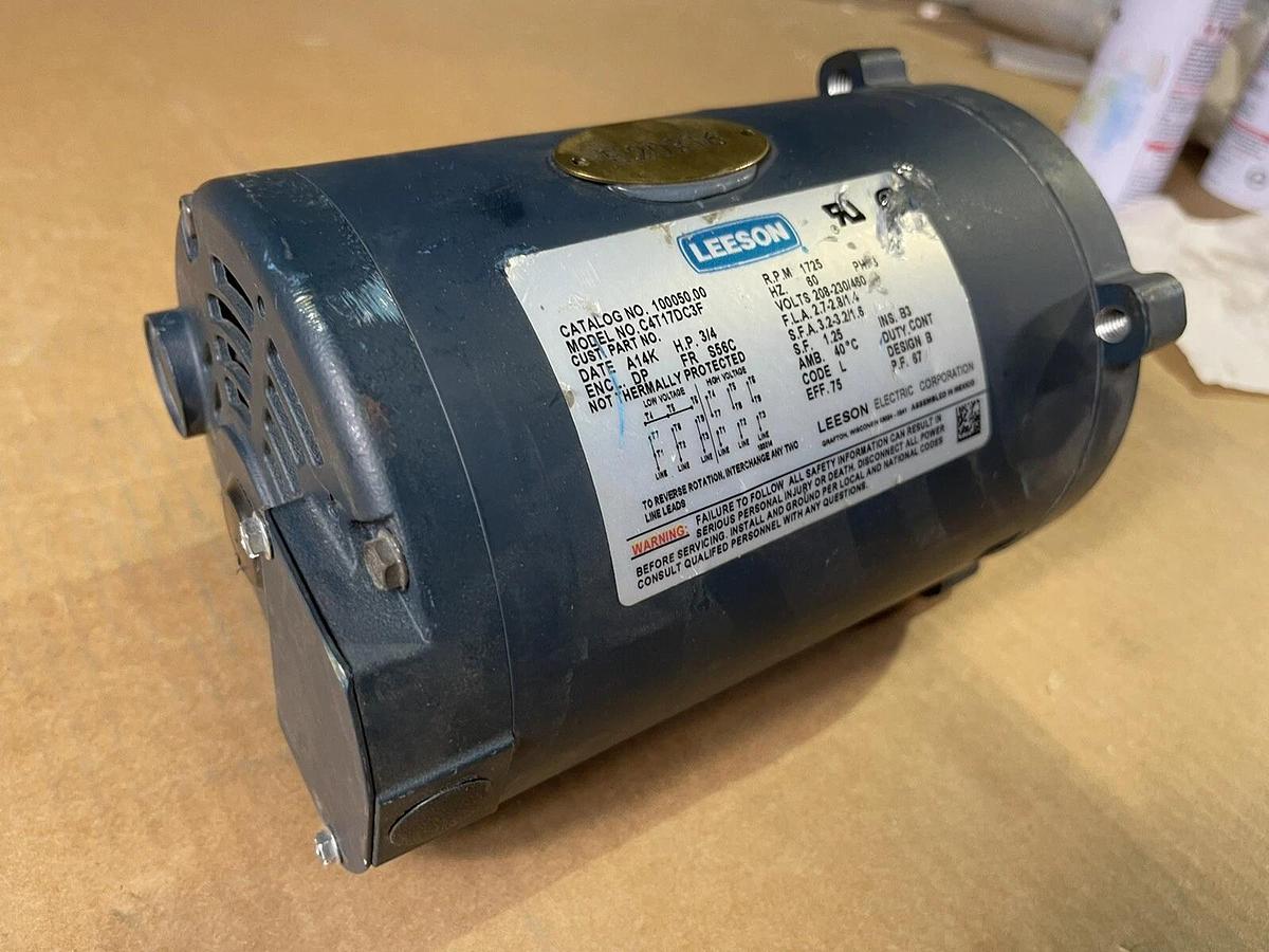 LEESON ELECTRIC MOTOR 100050.00 / 10005000 NEW OPEN BOX 3/4 HP FRAME S56C S-67