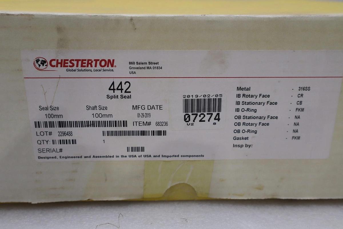 Used NEW Chesterton 442 Split Seal SEAL SIZE 100MM SHAFT SIZE 100 MM STOCK 1448B