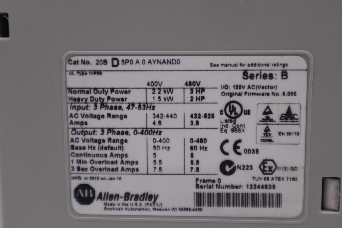 NEW ALLEN BRADLEY POWERFLEX 700 20BD5P0A0AYNAND0 480V 3 HP #1858A