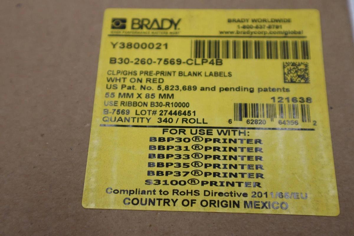 Used NEW IN BOX BRADY B30-25-595-ANSIDA Label Red/White 4.000 In. 6XHA0 STOCK H97