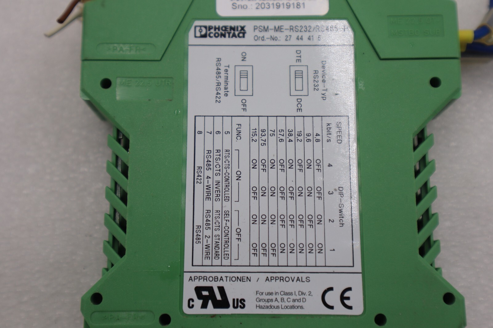 Used PHOENIX CONTACT PSM-ME-RS232/RS485-P INTERFACE CONVERTER STOCK #L-506