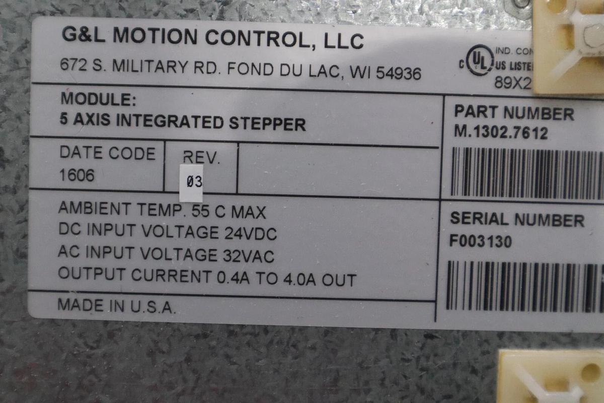 Used G & L MOTION CONTROL M.1302.7612 5-Axis Integrated Stepper 32Vac STOCK K-154-C