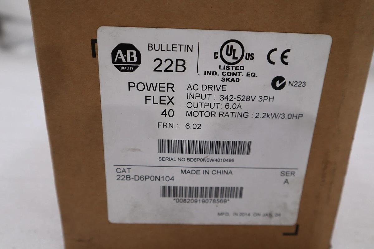 Used NEW IN BOX ALLEN BRADLEY 22B-D6P0N104 SER. A F/W 6.02 380-480V 7.5A 3 HP #H299