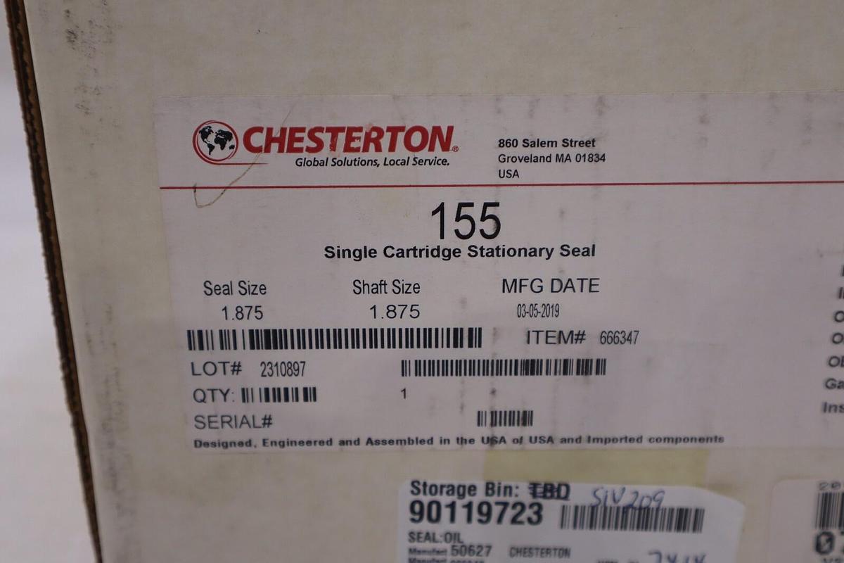 Chesterton Single Cartridge Stationary Seal 155 SHAFT/SEAL SIZE 1.875 SS NEW