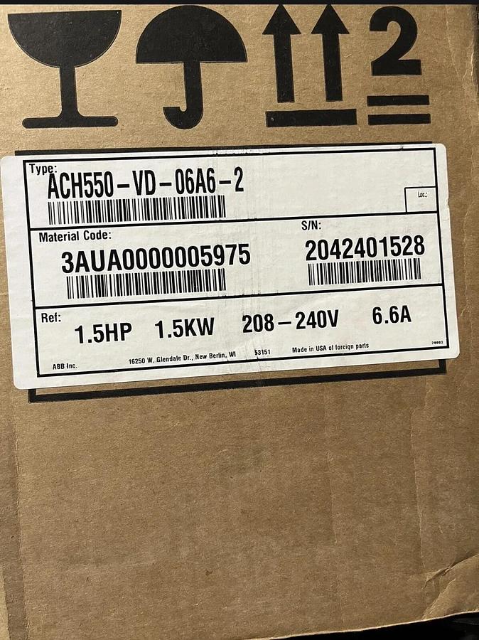 Used New ABB ACH550-VD-06A6-2 VFD with bypass 1.5 HP S-233