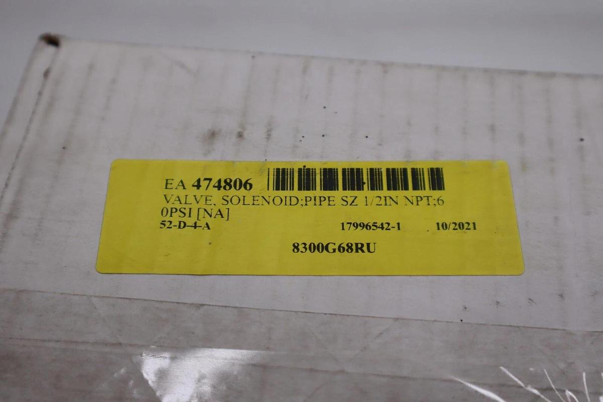 Used Asco Red-Hat 8300G68Ru Solenoid Valve 60 Psi, 1/2" Pipe 20.14 Watts STOCK 3959