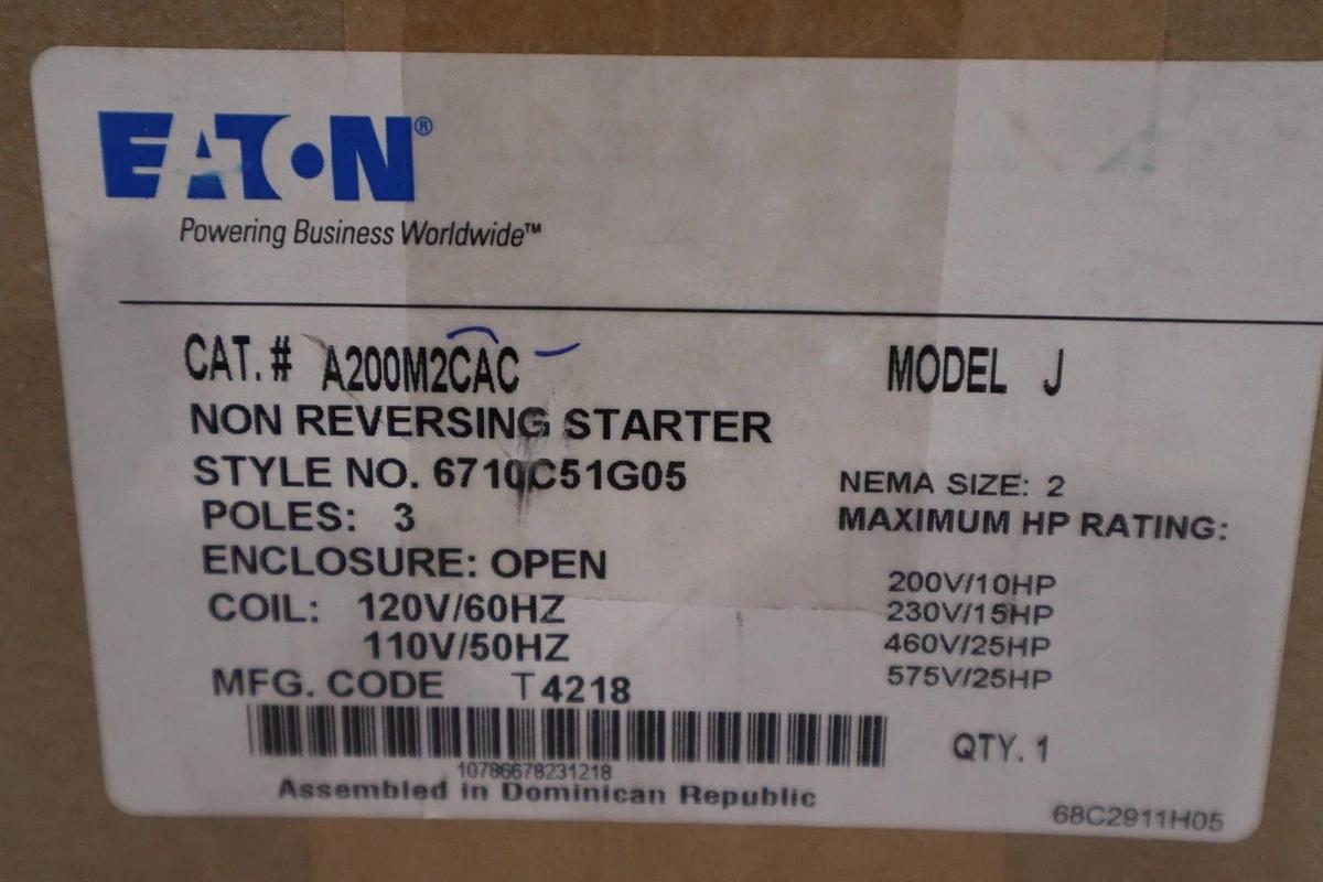 Used Eaton A200M2CAC Non-Rev Starter 110/120V 3P NEMA 2 - NEW IN BOX - STOCK GF1103
