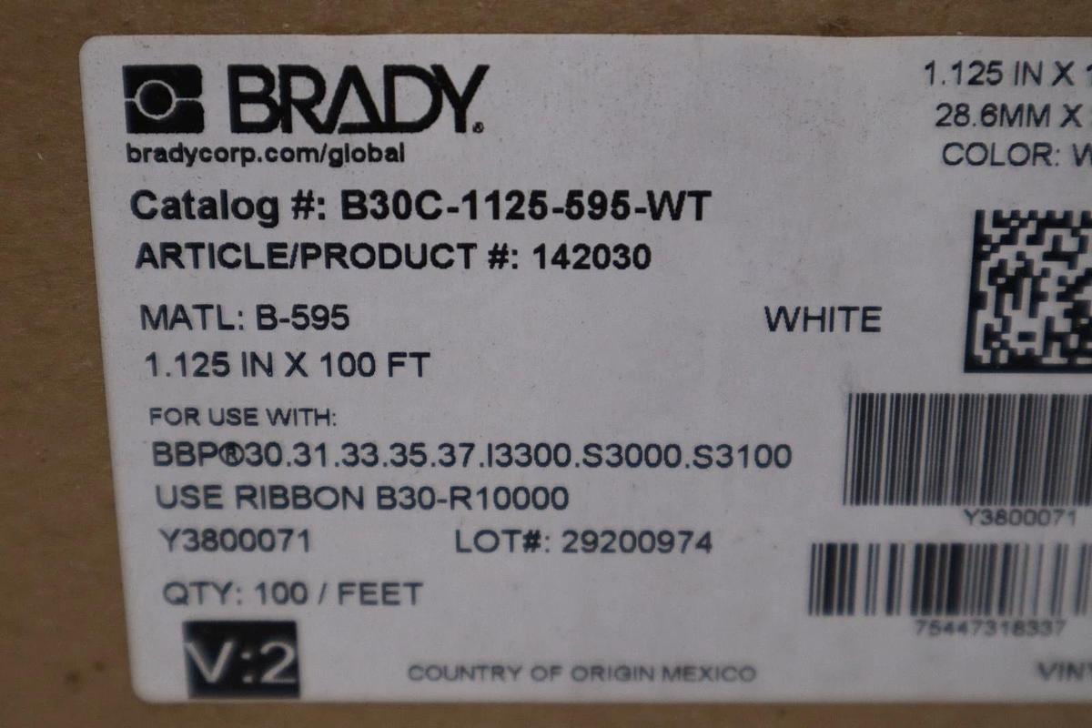 NEW BRADY B30C-1125-595-WT Tape White 100 ft. STOCK H367