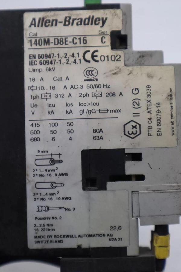 Used ALLEN BRADLEY 140M-D8E-C16 CIRCUIT BREAKER WITH 100-C16*10 CONTACTOR STOCK 4825A