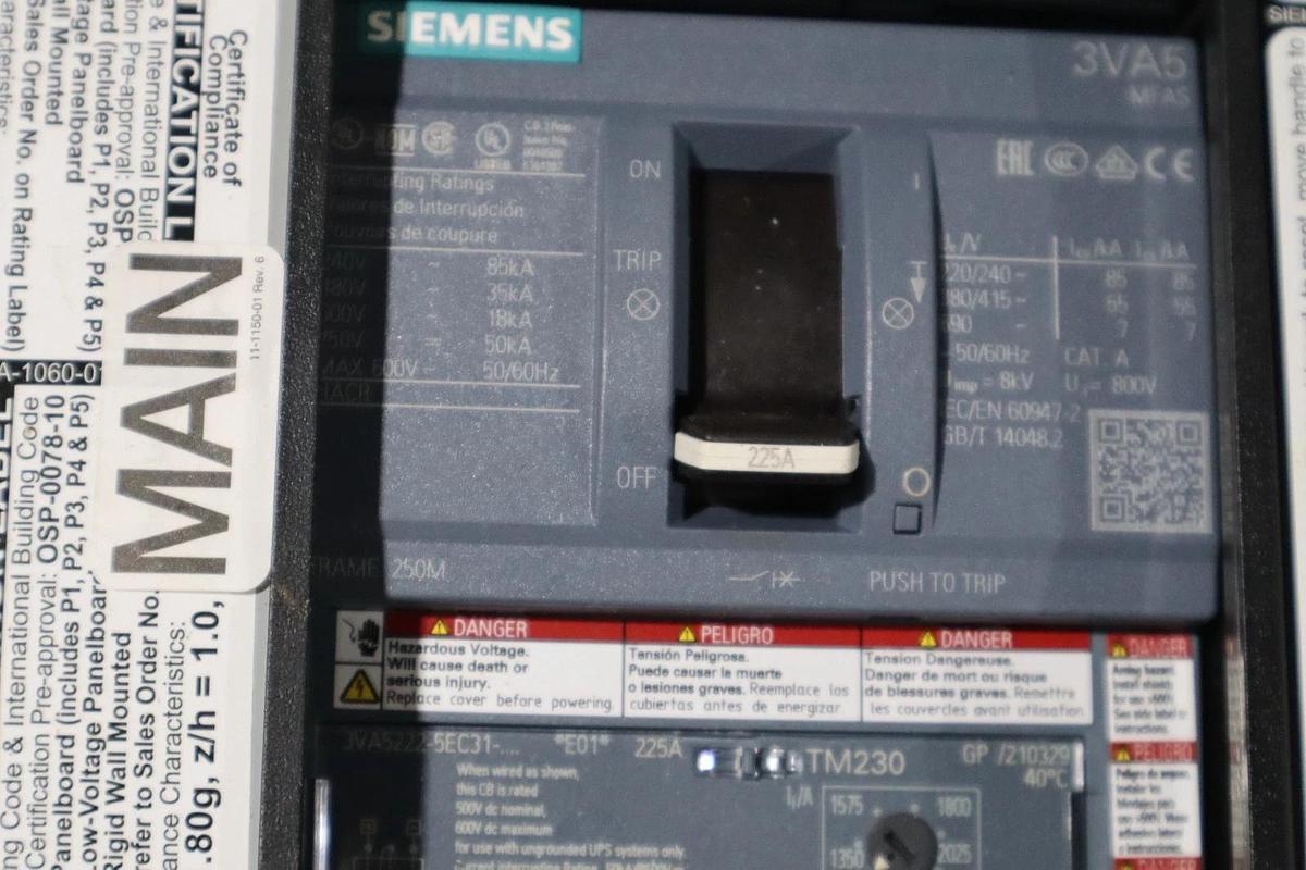 Used SIEMENS P1 250A 208Y/120V P1X42MC250CT MAIN BEAKER STOCK HS44