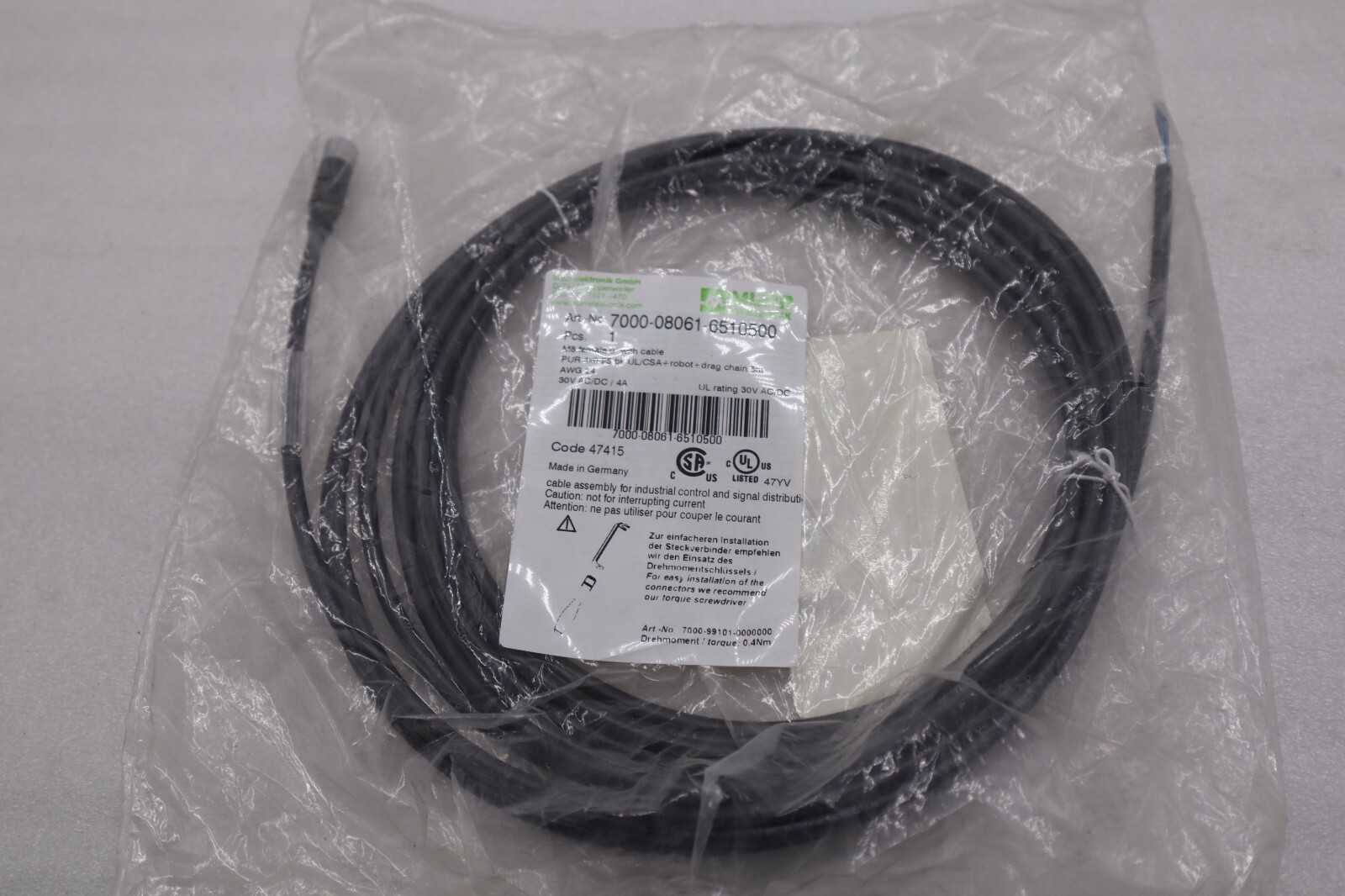 NEW MURR 7000-08061-6510500 M8 FEMALE 0° WITH CABLE STOCK K-3959