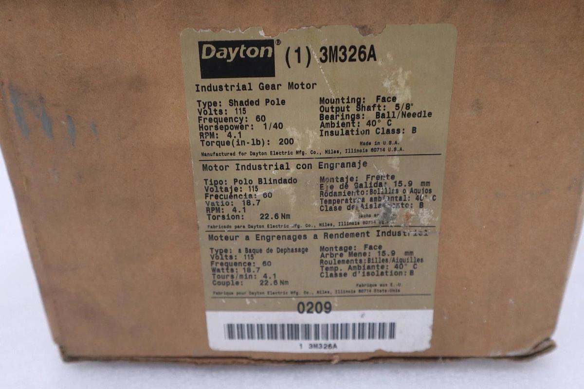 NEW DAYTON 3M326A MOTOR 115V 60HZ 1/40 HP STOCK GF-1355