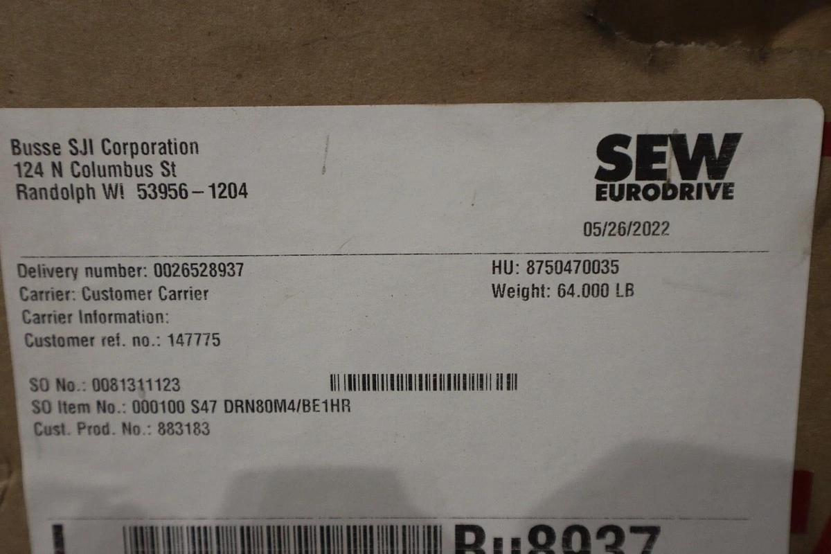 Used NEW Sew Eurodrive S47 DRN80M4/BE1HR Helical Worm Gearmotor STOCK H822
