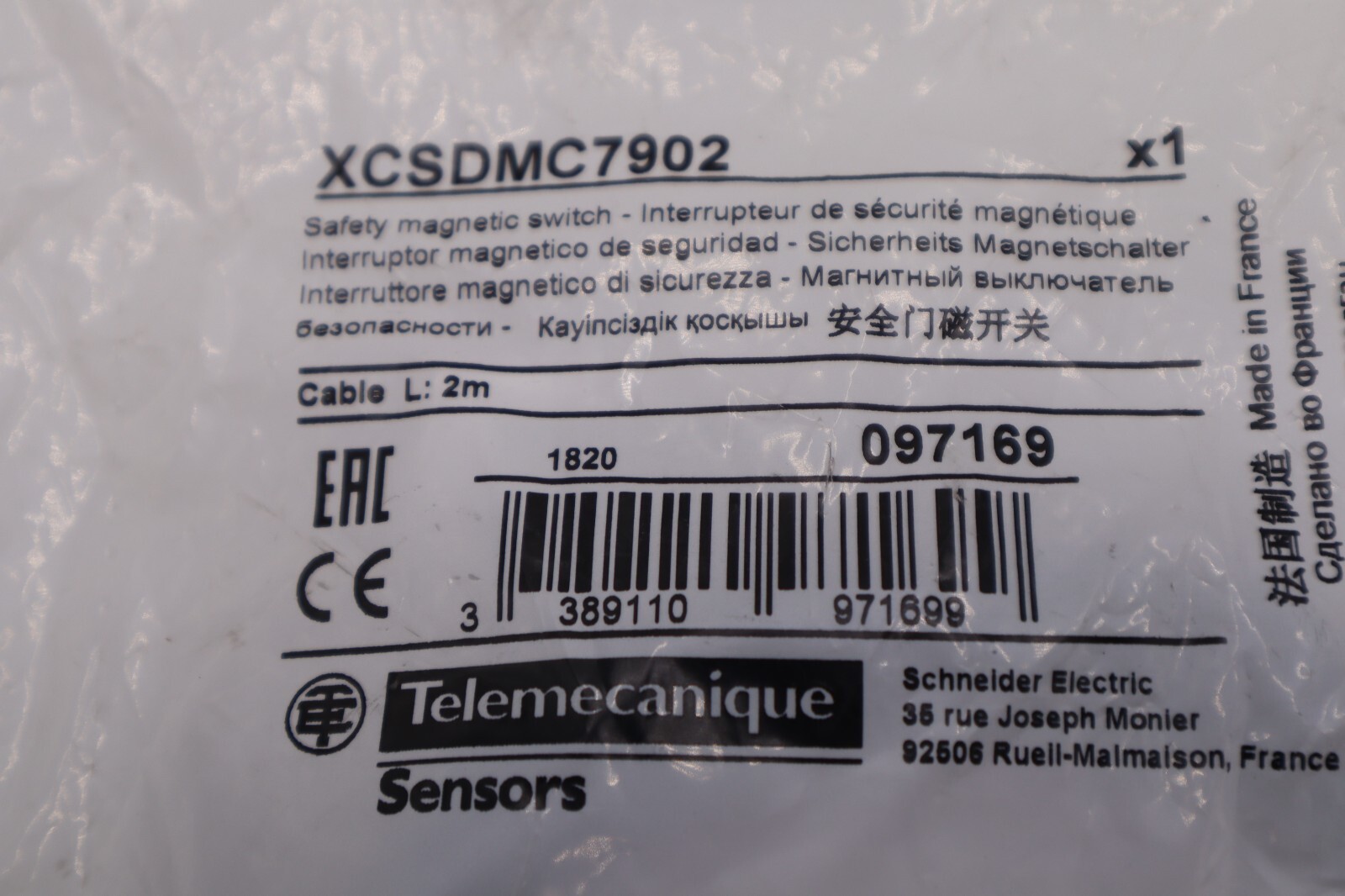 SCHNEIDER TELEMECANIQUE XCSDMC7902 MAGNETIC SWITCH 2NC W/O LED PLC STOCK B-1615