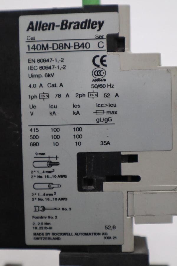 Used ALLEN BRADLEY 140M-D8N-B40 CIRCUIT BREAKER WITH 100-C12*01 CONTACTOR STOCK 4826A
