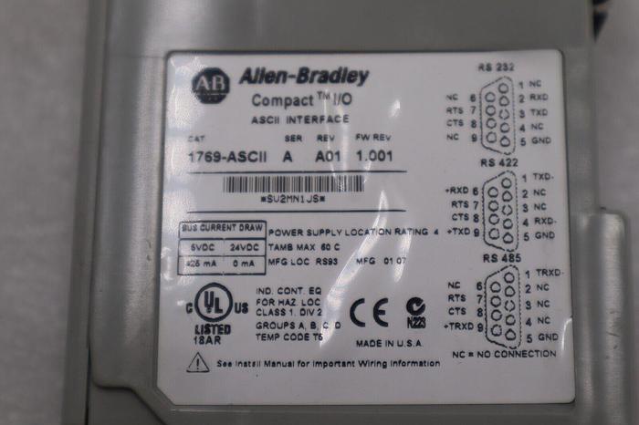 Used Allen-Bradley 1769-ASCII SER A CompactLogix ASCII Interface Module STOCK K-2918