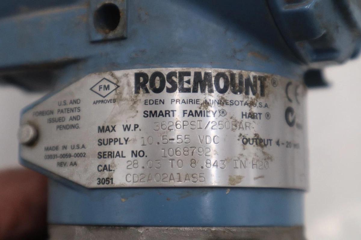 Used FISHER ROSEMOUNT 3051CD2A02A1AS5/03031-0761-0022 PRESSURE TRANSMITTER #GF510