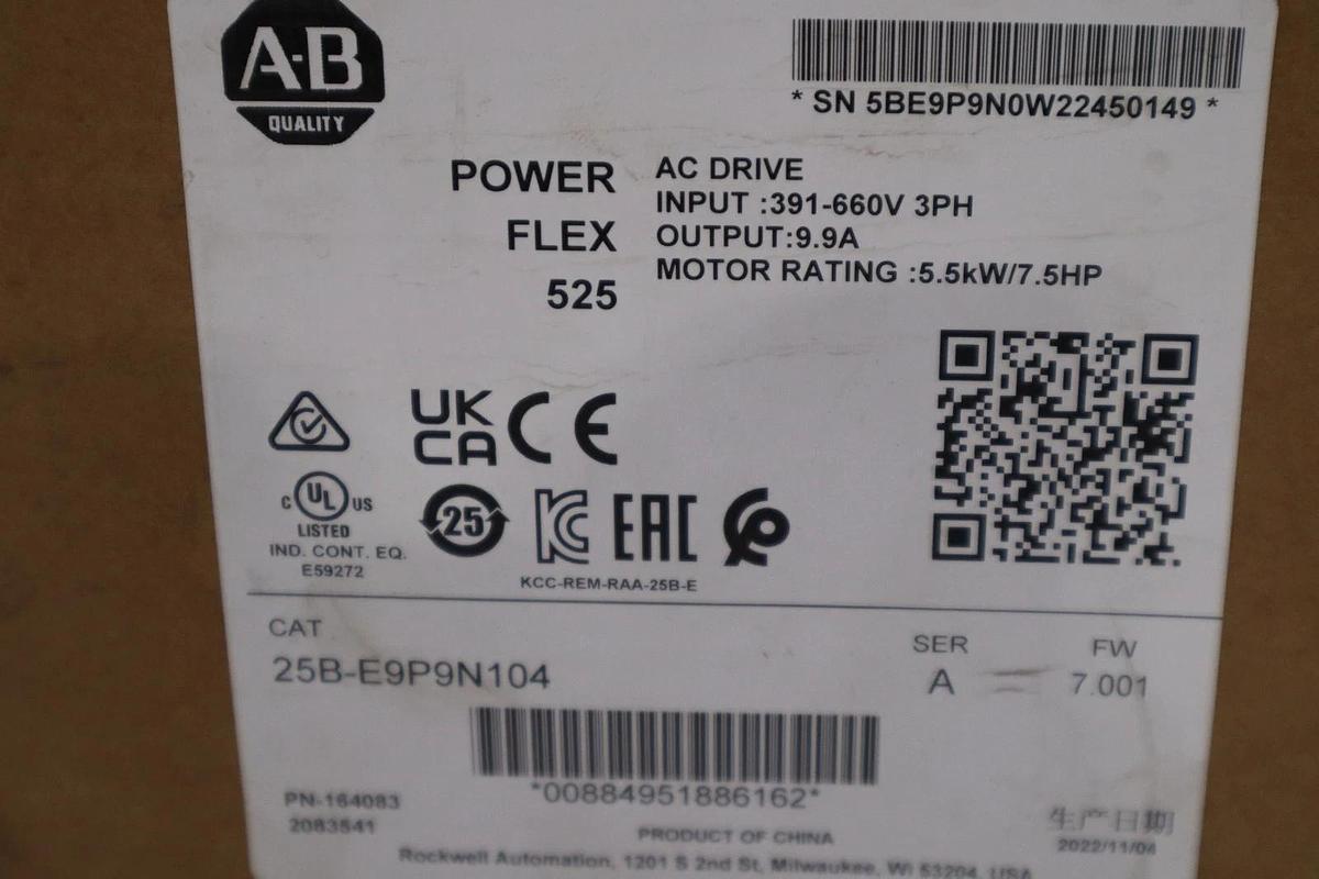 Used Allen Bradley 25B-E9P9N104 AC DRIVE POWERFLEX 525 600 VAC - STOCK GF54