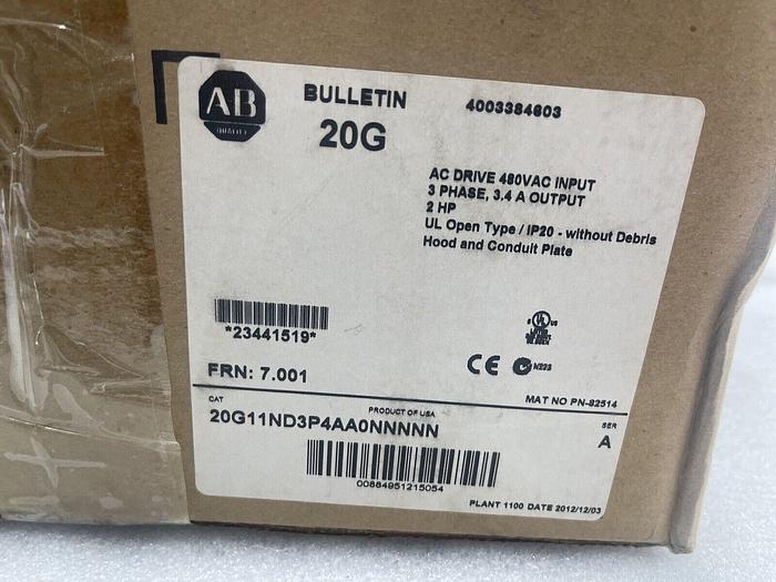 NEW ALLEN BRADLEY 20G11ND3P4AA0NNNNN AC DRIVE COOLED POWERFLEX 755 STOCK 4457