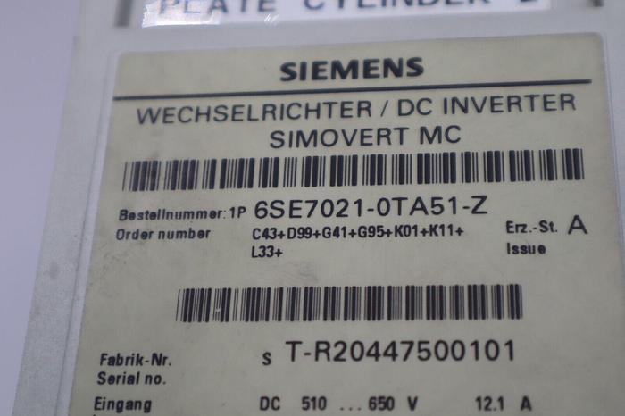 Used SIEMENS 6SE7021-0TA51-Z AC DRIVE SIMOVERT MASTERDRIVE VECTOR CONTROL STOCK 4747