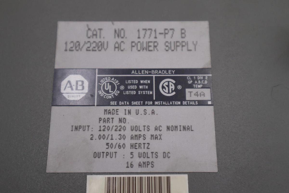 Used 1771-P7 1771P7 B Allen Bradley 5vdc Power Supply 120/220 VOLTS STOCK L-427