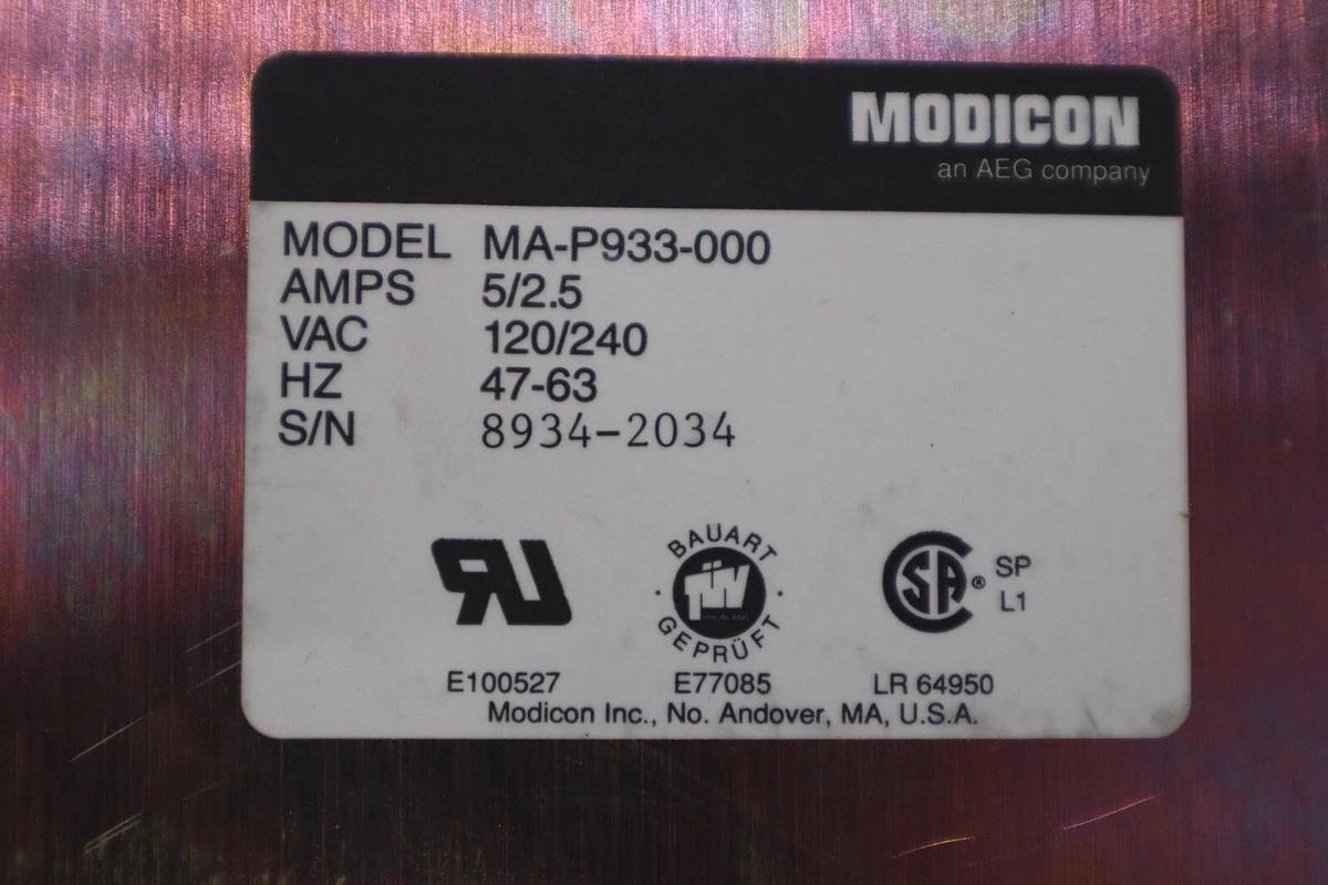 Used NEW Modicon MA-P933-000 Power Supply Module 2.5/5Amp 120/240VAC 47/63Hz #G237A