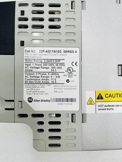 Allen Bradley 22F-A011N103 Inverter 1Phase 200-240VAC 2.2KW/3.0HP STOCK 2261