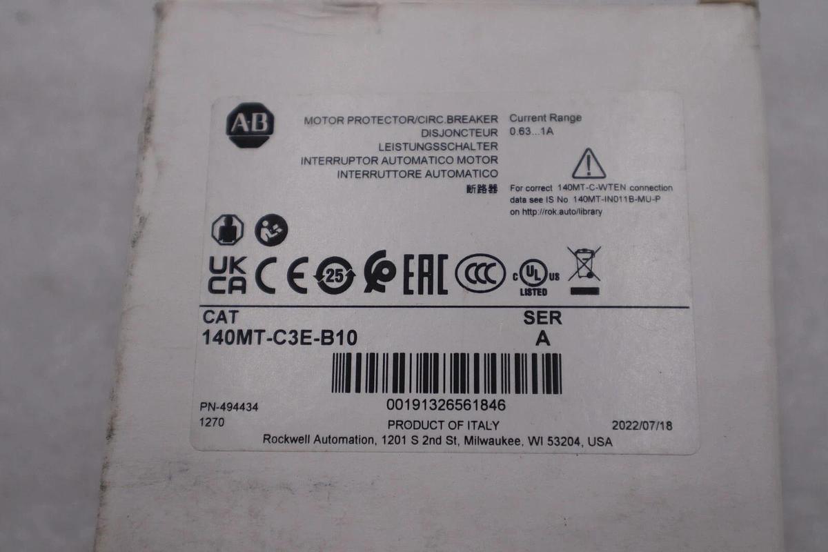 Used NEW Allen Bradley 140MT-C3E-B10 Manual Starter 0.63-1a Amp 1/2hp STOCK H230A