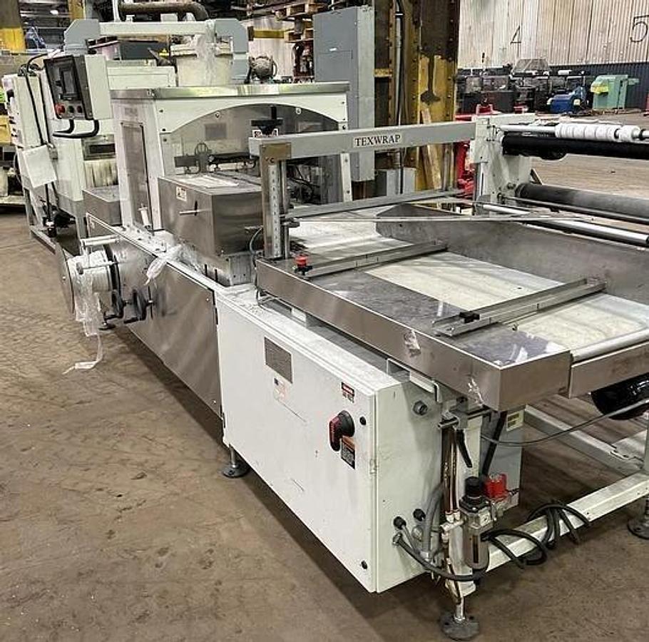 Used TEXWRAP # 2202 SS CONTINUOUS MOTION SIDE SEAL SHRINK WRAP SYSTEM W/ TUNNEL