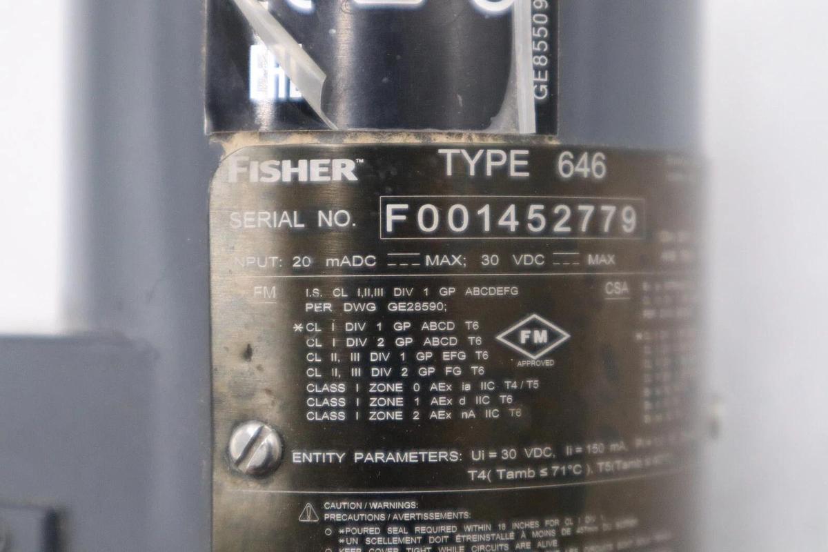 Used Fisher Type 646/ F001452779 20 mADC 30 VDC Transducer STOCK 3778A