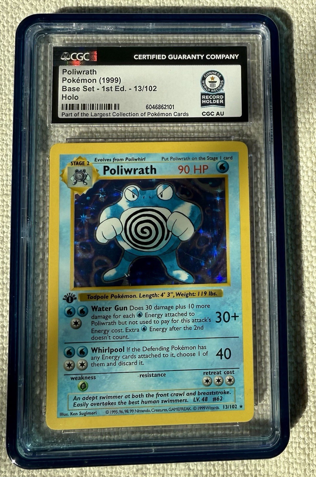 Used 1999 POKEMON BASE SET 1ST EDITION #13 POLIWRATH-HOLO CGC WORLD RECORD GRAY 1/1