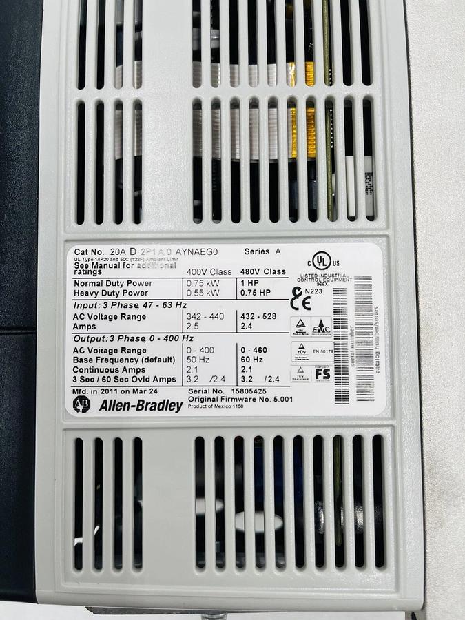 ALLEN BRADLEY 20AD2P1A0AYNAEG0 POWERFLEX 70 ADJUSTABLE FREQUENCY AC DRIVE #2249