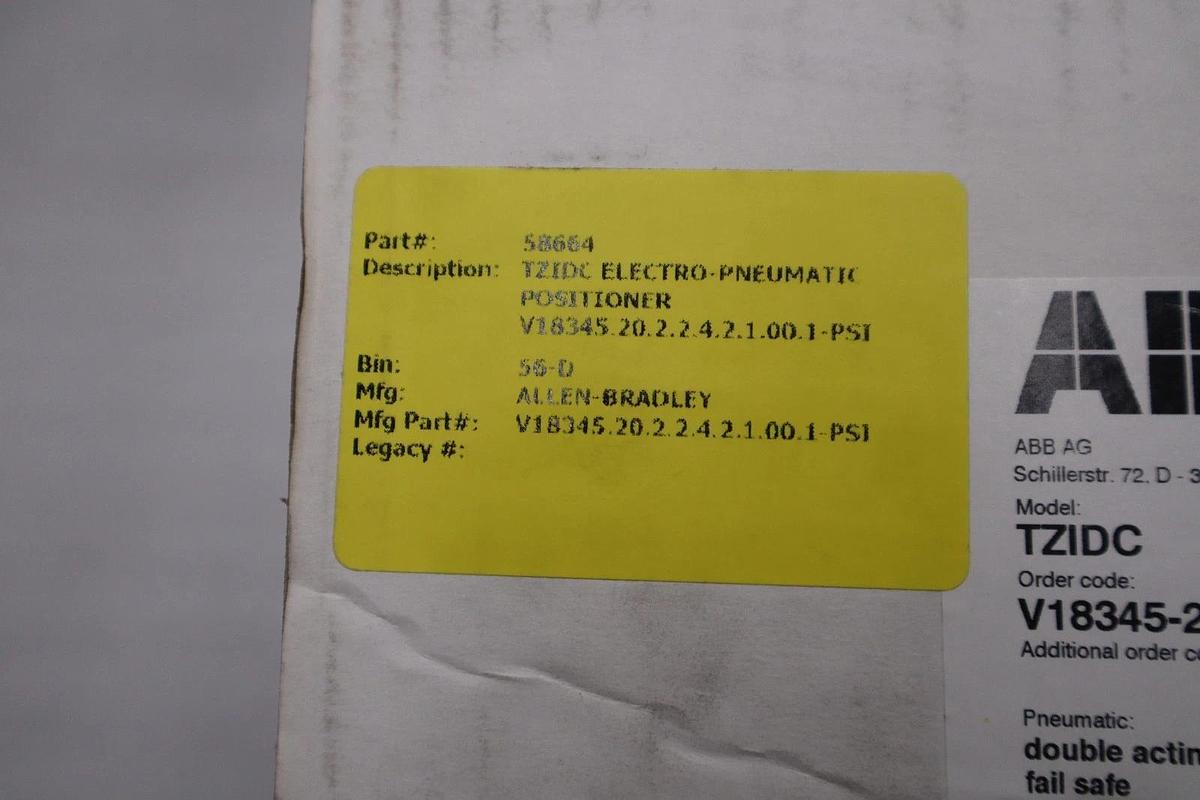 Used ABB TZIDC V18345-2022421001 ANALOG POSITION FEEDBACK VALVE CONTROL NEW #1404CC