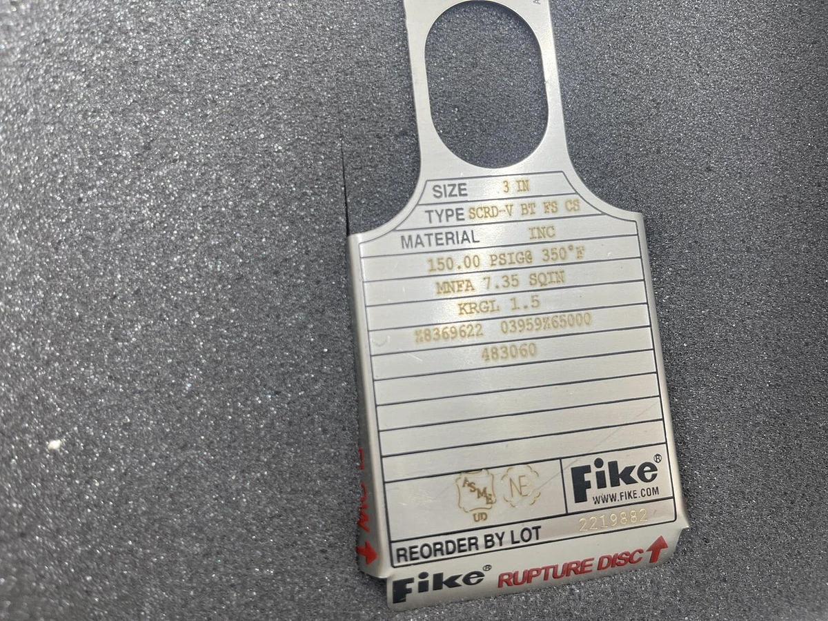 Used FIKE RUPTURE DISC SIZE 3 INCH scrd-v bt fs cs fike  Stock 3424