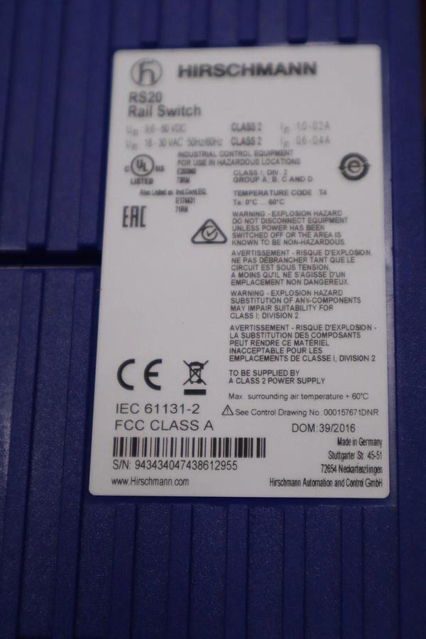 Used RS20-1600T1T1SDAU Hirschmann Industrial Ethernet Switch NEW IN BOX STOCK H1186