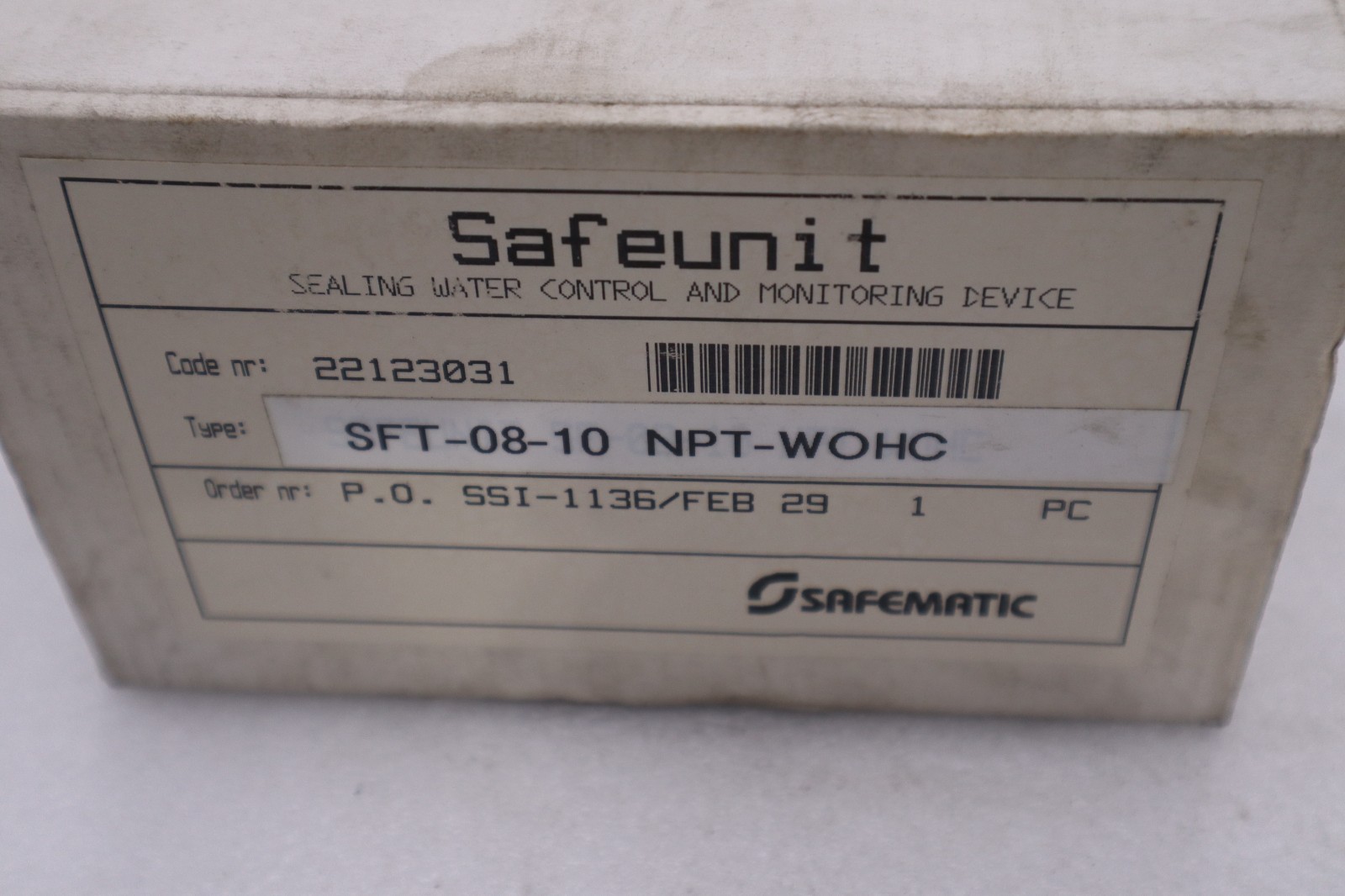 Safematic 22123031 Safeunit SF-08-10 Seal Water Control - STOCK GF772
