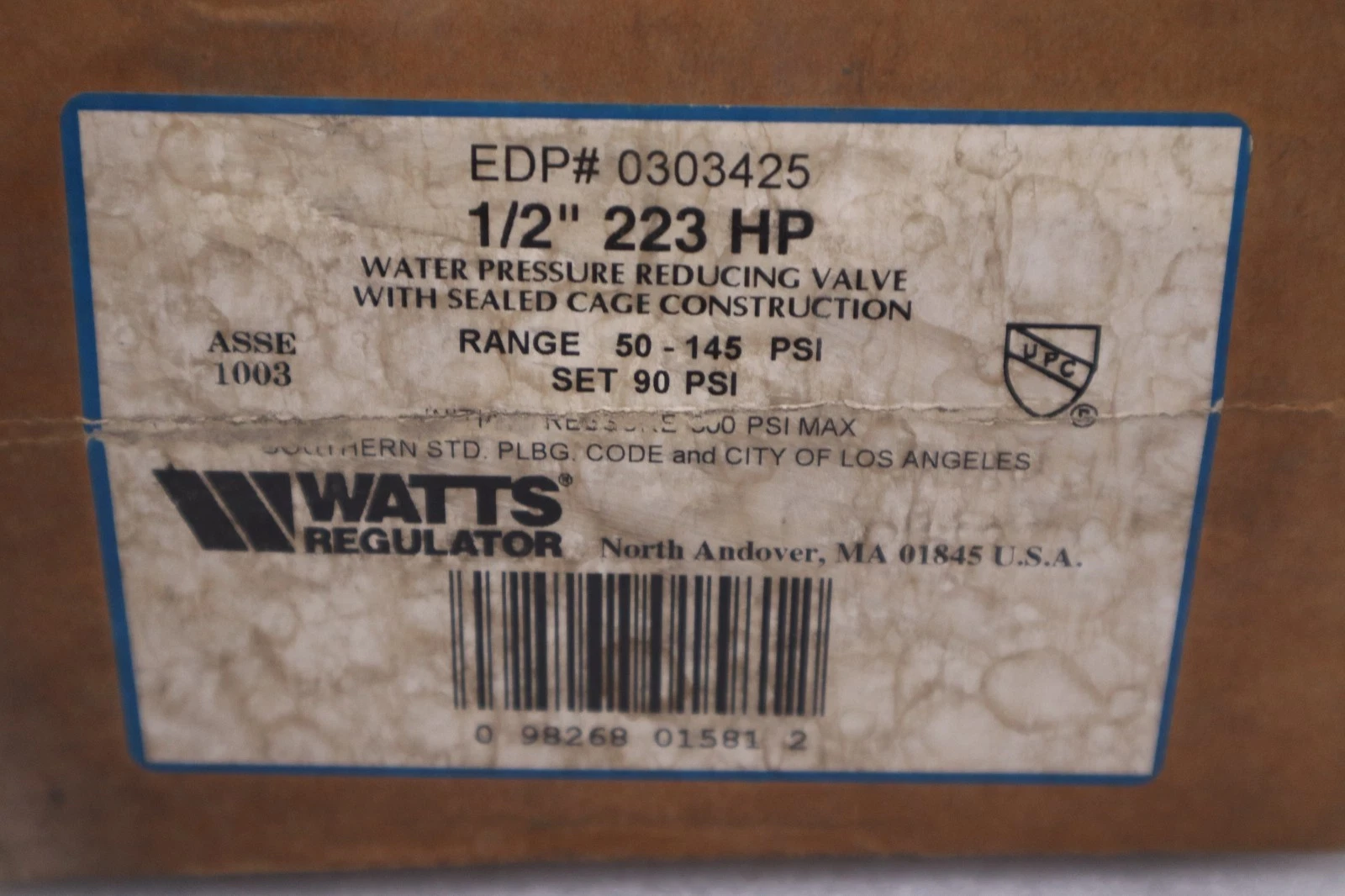 Used WATTS LF223-HP 1/2" RANGE 50-145 PSI PRESSURE VALVE - STOCK GF481