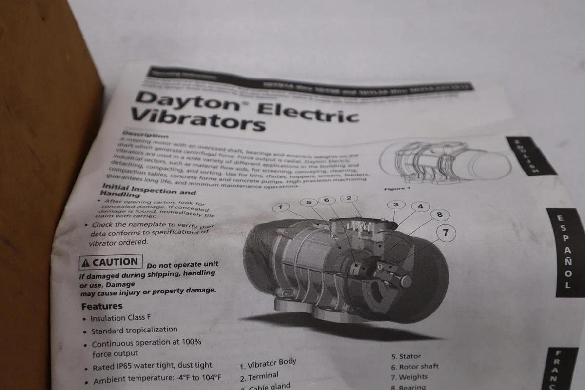 Used NEW DAYTON 1DYN5A Electric Motor Vibrator 115 VAC 3600 RPM Single Phase #3840CC