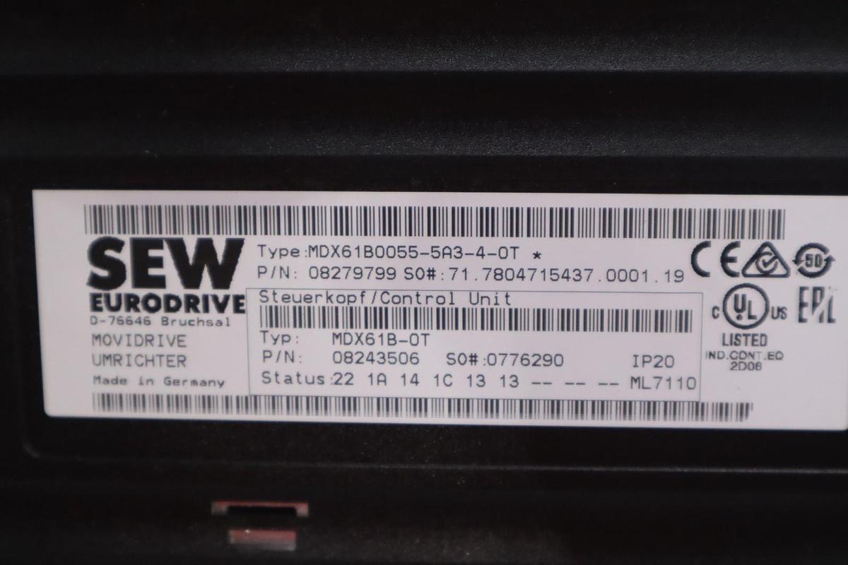 Used Sew Eurodrive MDX61B0055-5A3-4-0T Movidrive Drive Inverter H-767C