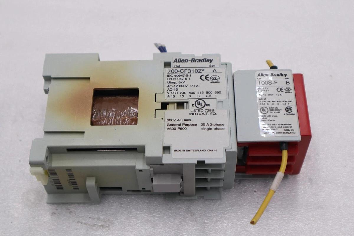Used ALLEN BRADLEY 700-CF310Z* SER. A RELAY COIL WITH AB 100S-F SER. B STOCK L-481-C