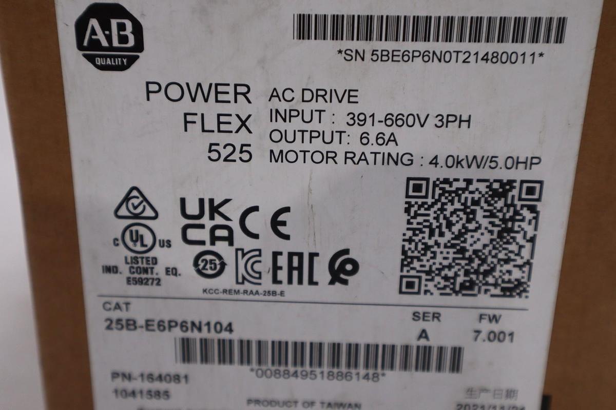 Allen Bradley 25B-E6P6N104 600 VAC 3 PHASE 6.6 AMP 5 HP - STOCK GF-84